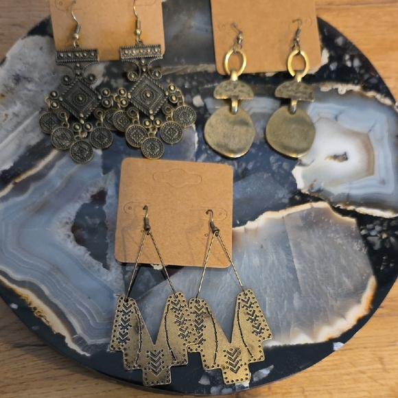 Bohemian Gold Tone Earrings Set Of 3 - Picture 1 of 4